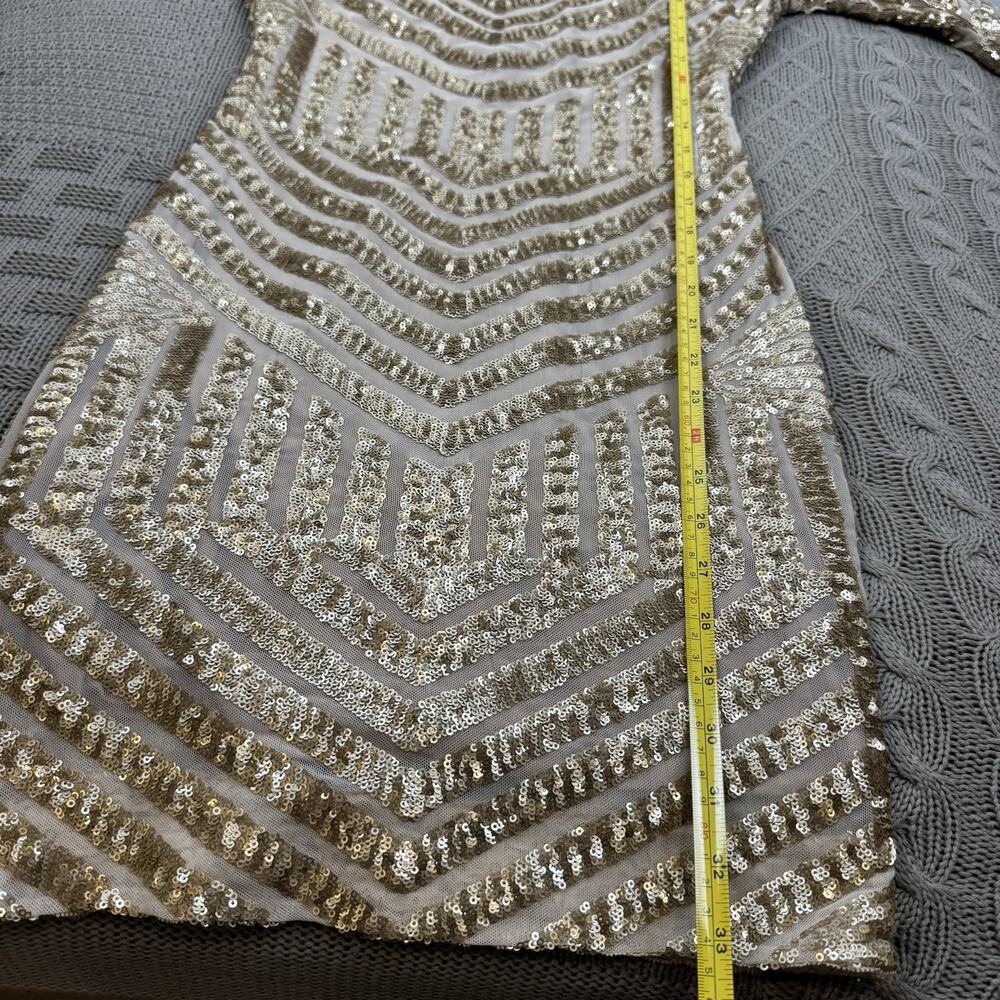 Dress the Population Lola gold sequin long sleeve bodycon mini dress M Fits S - Picture 7 of 14